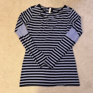 lululemon athletica Navy and White Striped Long Sleeve Top